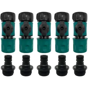 Plastic garden hose quick connect with shutoff valve set male and female 34 quick connectors with valve for water hose coupling quick release kit hose fittings and adapters 5 sets 10 pc