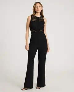 EXPRESS x bebe Lace Pieced Crew Neck Wide Leg Jumpsuit