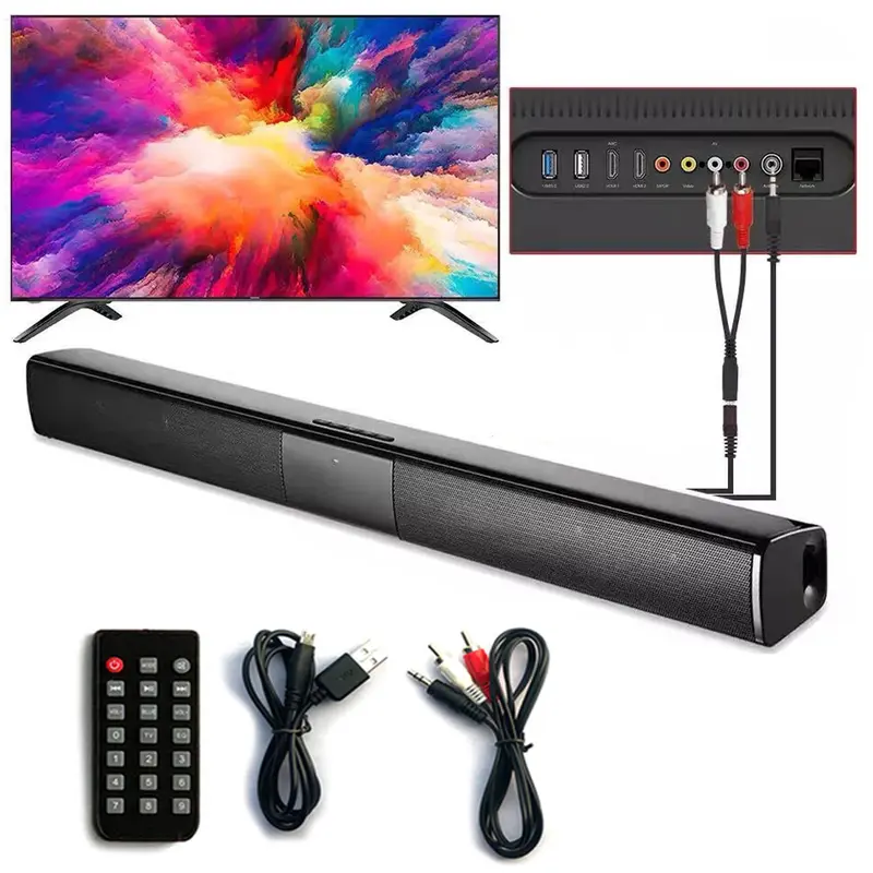 DAZONE Bluetooth Soundbar Speaker - Compact Home Cinema Audio System for Smart TV, 4 Full-Range Speakers, Upgraded Bluetooth 5.0, Wireless Connectivity, Remote-Controlled, AUX, USB, SD Card, Cable Compatibility with Multiple Devices