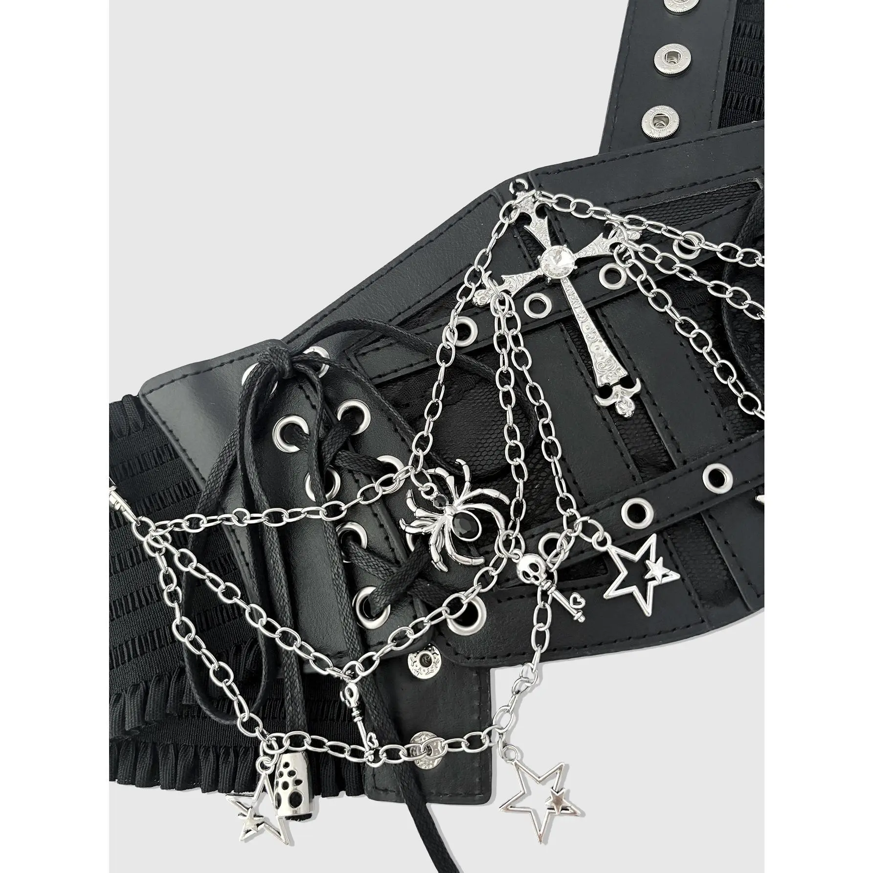 HERSHINE Women's Fashion Cross Chain Elastic Wide Belt, Y2K Gothic
