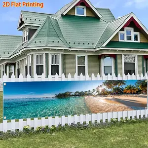 Summer Coconut Trees & Sunshine Seawater Polyester Banner Flag, Outdoor Lawn Wall Decoration, Festival Party Supplies