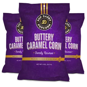 Pop Daddy Buttery Caramel Corn | All Natural, Clean Label, Premium Caramel Corn | 8oz Individual Bags | 3 Pack |