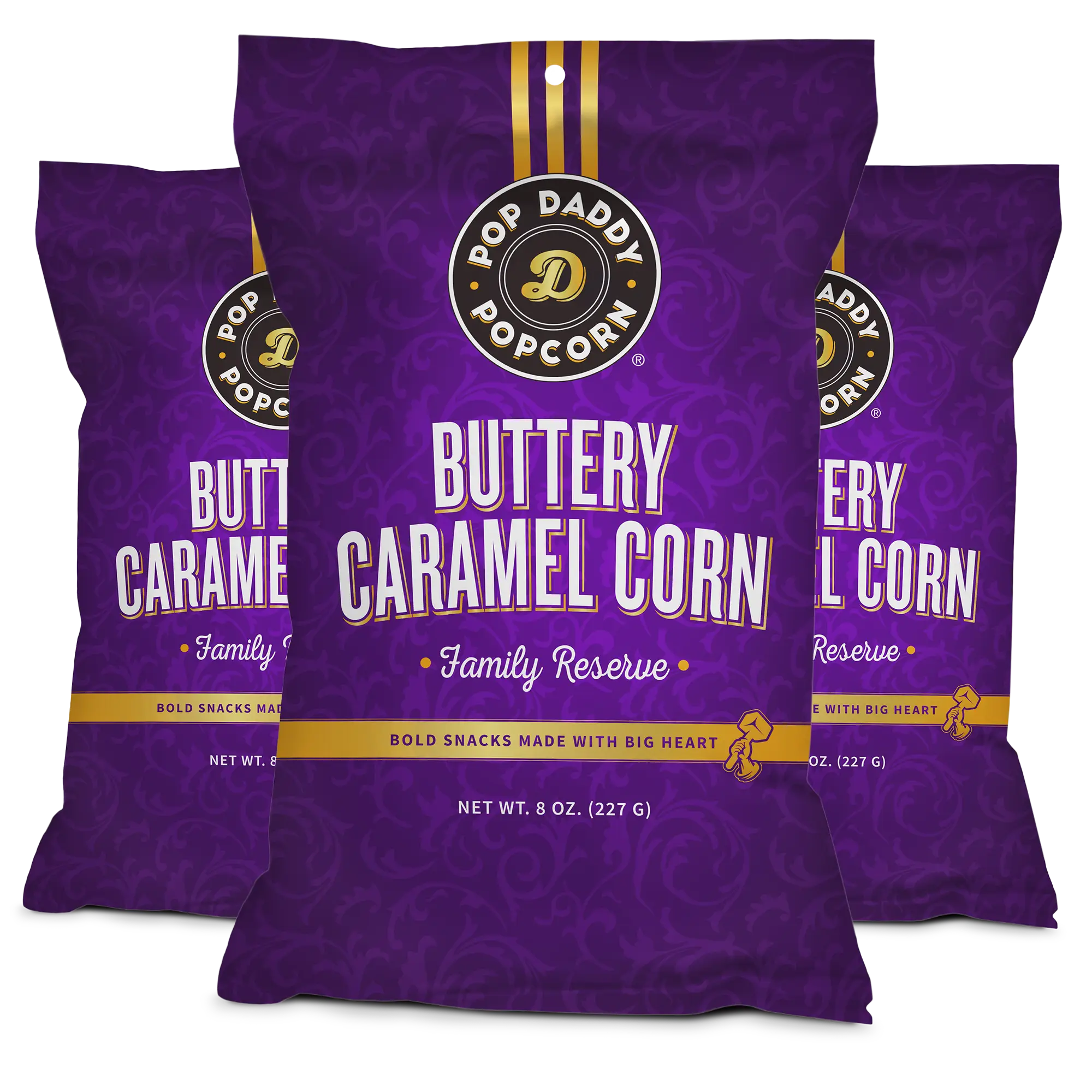 Pop Daddy Buttery Caramel Corn | All Natural, Clean Label, Premium Caramel Corn | 8oz Individual Bags | 3 Pack |