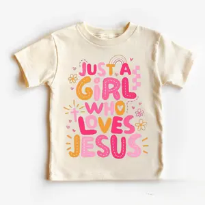 Youth and Adult Just a Girl Who Loves Jesus Tshirt, Christian Shirts For Girls, Biblical Toddler Tee, youth Flower, Religious clothing, Toddler Excavator, Family shirt, summer outfit, gift for son and daughter, vacation outfit, funny shirt