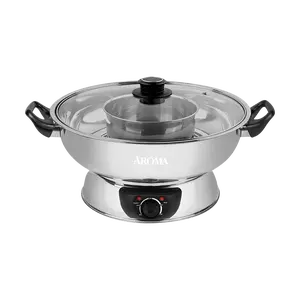 AROMA 【 Guarantee】4-Qt Stainless Steel Electric Shabu Hot Pot ASP-600 1 Year Mfg Warranty