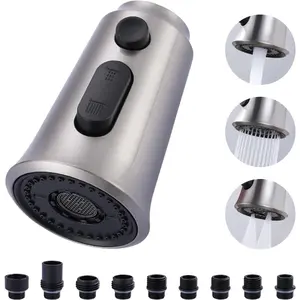 Kitchen Faucet  Replacement, 3 Function Pull Down Faucet Sprayer  with 9 Adapters, Brushed Nickel Kitchen Sprayer Nozzle Compatible with Moen, Delta, Kohler Faucets