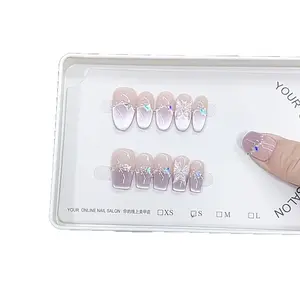 Your Online Nail Salon Hand-Painted Butterfly Shiny Halo False Nails Personalized Versatile Detachable Reusable Press-Type Acrylic Nail Patches
