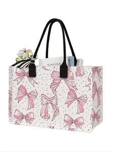Bow Pattern Trendy Tote Bag, Casual Versatile Lightweight Shopping Bag for Women, Fashionable Makeup Bag for Daily Use, Gift for Wife, Sister, Mother, Aunt, Friend, Fashionable Bags, Everyday Bags, Trendy Commuter Fashionable Patterned Bag