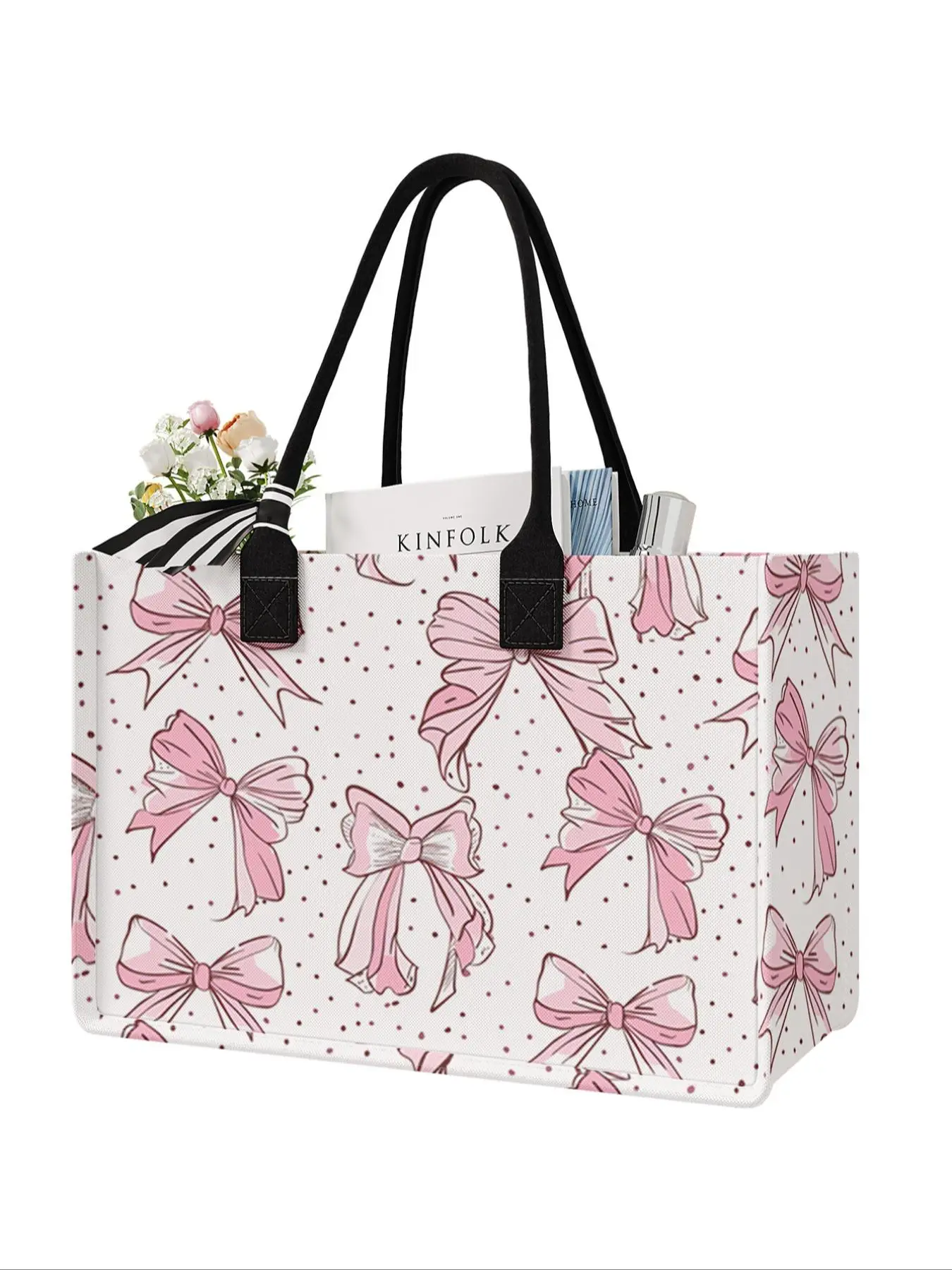 Bow Pattern Trendy Tote Bag, Casual Versatile Lightweight Shopping Bag for Women, Fashionable Makeup Bag for Daily Use, Gift for Wife, Sister, Mother,