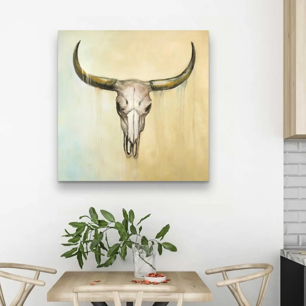 212 MAIN C1RC3232G5YSEY 32x32 in. Artistic Rustic Brown Cow Skull Wall Art Print, High-Def Home Decor, Farmhouse Western Charm Home Supply Artwork