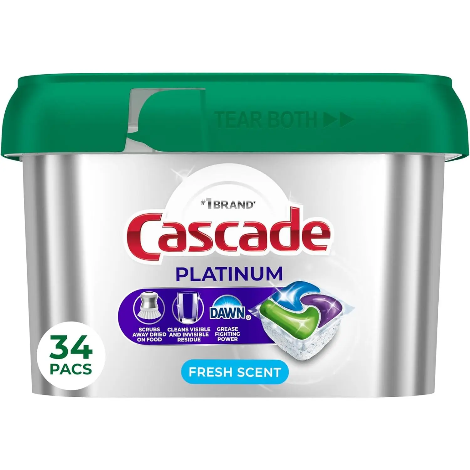 Cascade Platinum Fresh Dishwasher Pods - 34-Count Kitchen Dish Detergent for Household Home Care Cleaning