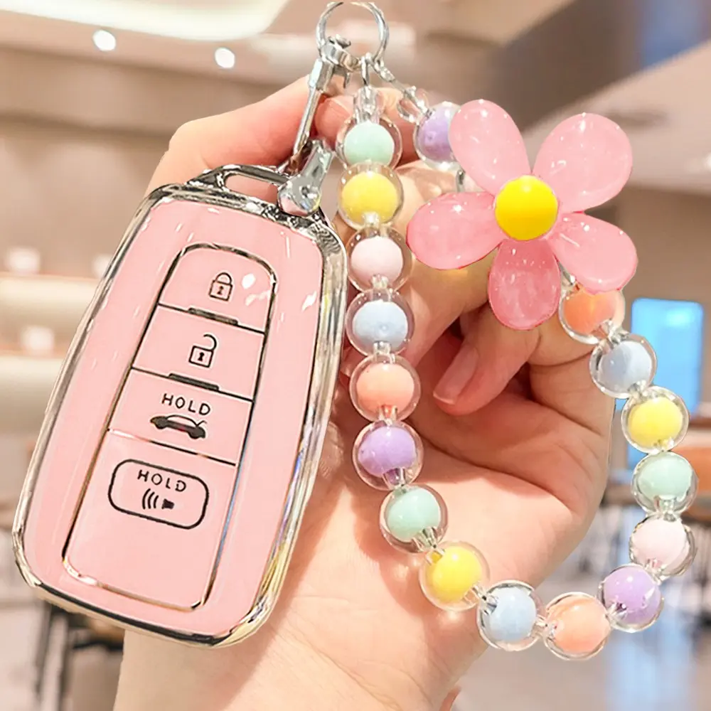 Toyota Car Keychain Set with Water Drill Bear Charm, Soft Tpu Full Protection Cover, Fits 2018-2022 Models, Perfect Gift for Men & Women, Key Fob Protector, Car Key Holder, Car Key Accessory, Car Key Chains
