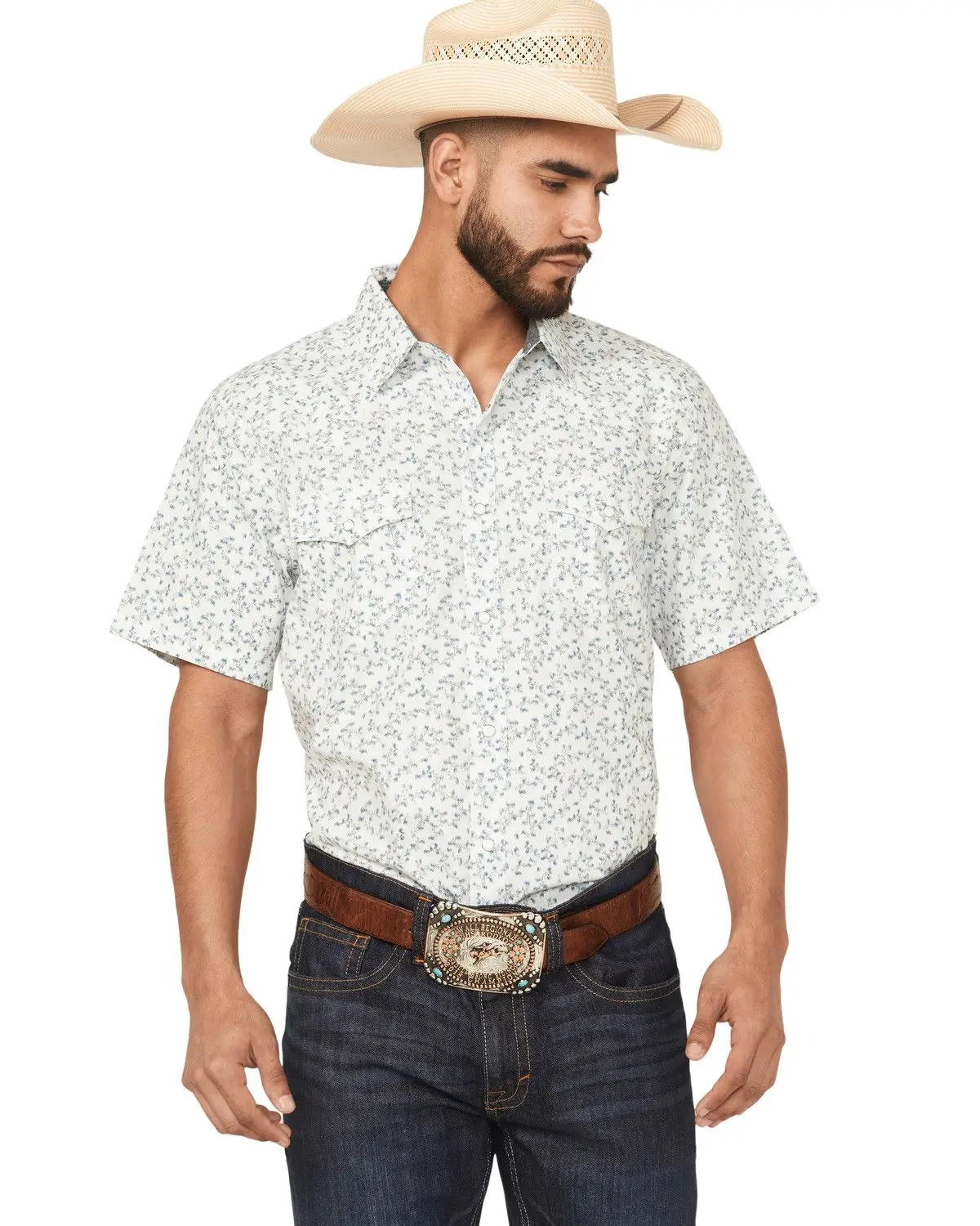 Cody James Men's Rodeo Drive Floral Print Short Sleeve Snap Western Shirt Tall - Cjsu25w1-Wht-T