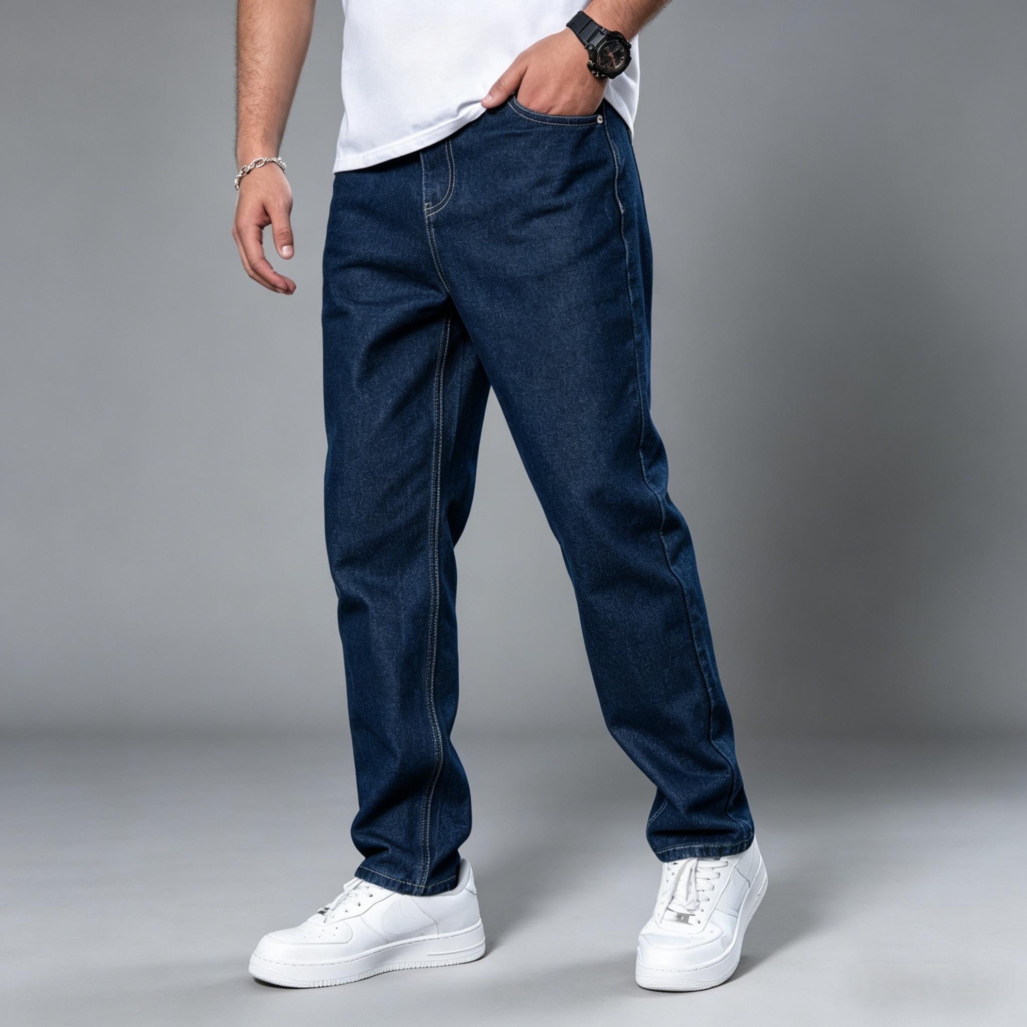 Men's jeans, Men's Baggy Straight Leg Jeans, Wide Leg,Mid Rise Comfort Casual Denim Pants, Breathable Soft Stretch Fashion Business versatile