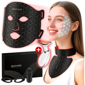 AYYHG Silicone Facial Red Light Therapy Mask (850nm Near-Infrared, 7 LEDs) + Rechargeable Battery 3-Color Light Dolphin Neck Massager (Black & White Box) – Beauty Products for All Skin Types with Anti-Aging, Firming, Brightening