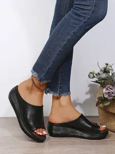 Summer New Fashion Anti-Slip Casual Chunky Heel Waterproof Slippers, Outdoor Wear, Height Increasing, Trendy One-Strap Design