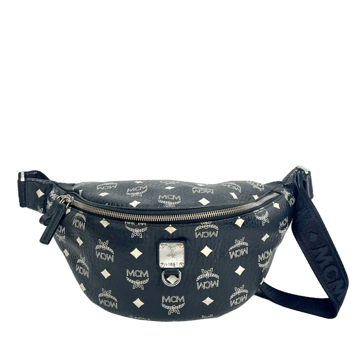 Pre-owned canvas Belt Bags MCM Visetos Monogram Leather Sling Crossbody Chest Bag Black