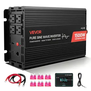 VEVOR 4000W Power Inverter, 12V DC to 120V AC Pure Sine Wave Inverter, Solar Car Charger Converter with LCD Display, Remote Control, 2 USB Ports, 4 AC Outlets, Type - C Port, for RV, Truck Outdoor
