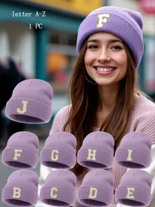 Unisex Classic Beanie Hat, Adjustable Roll-Edge, Casual Loose-Fitting, Winter Knit Cap, Simple Letter Pattern, All Seasons