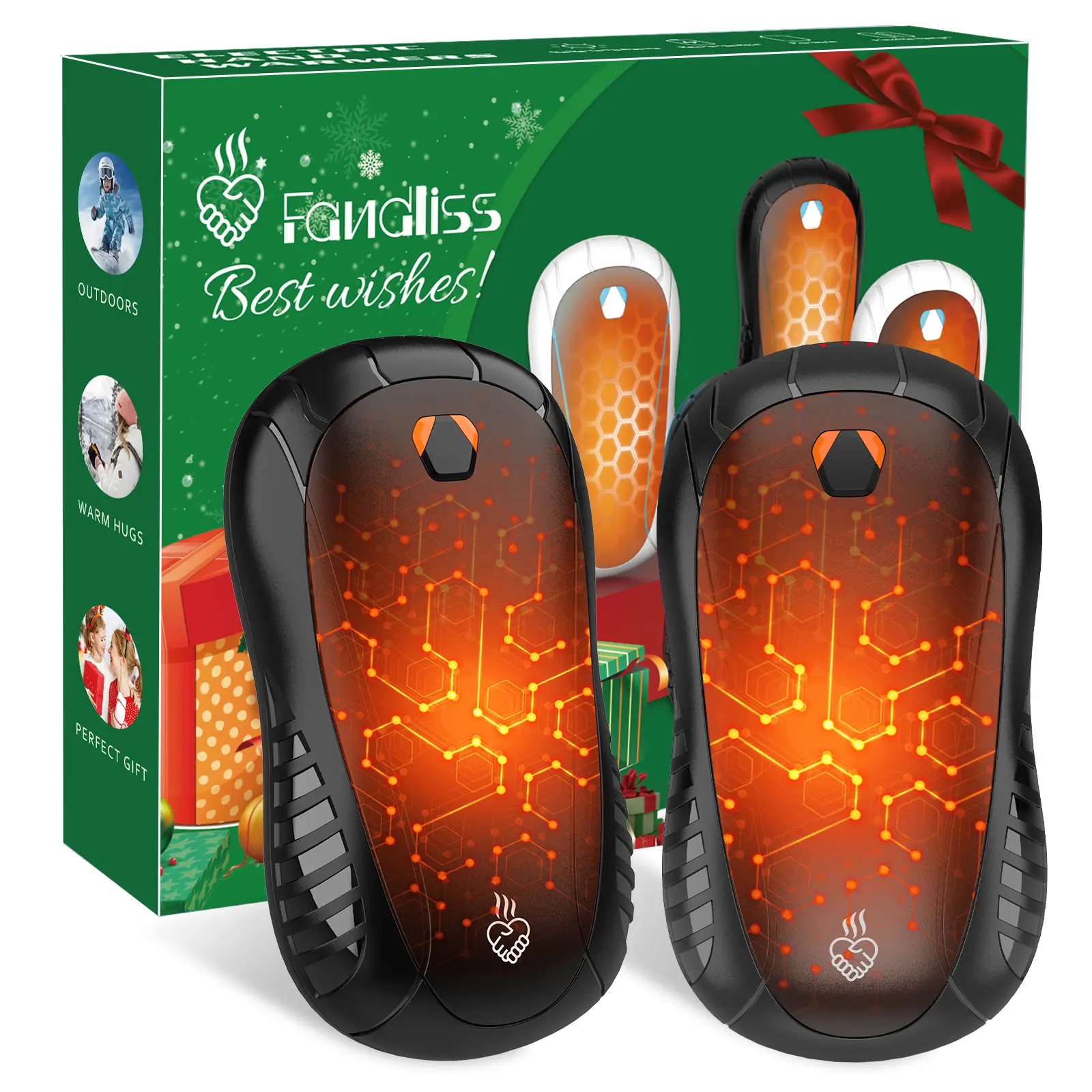 FANDLISS Rechargeable Hand Warmers, USB Charging Portable Pocket Double-Sided Heater, Spider-Style, 6000mAh, 3 Heat Level,2PCS Christmas Gifts