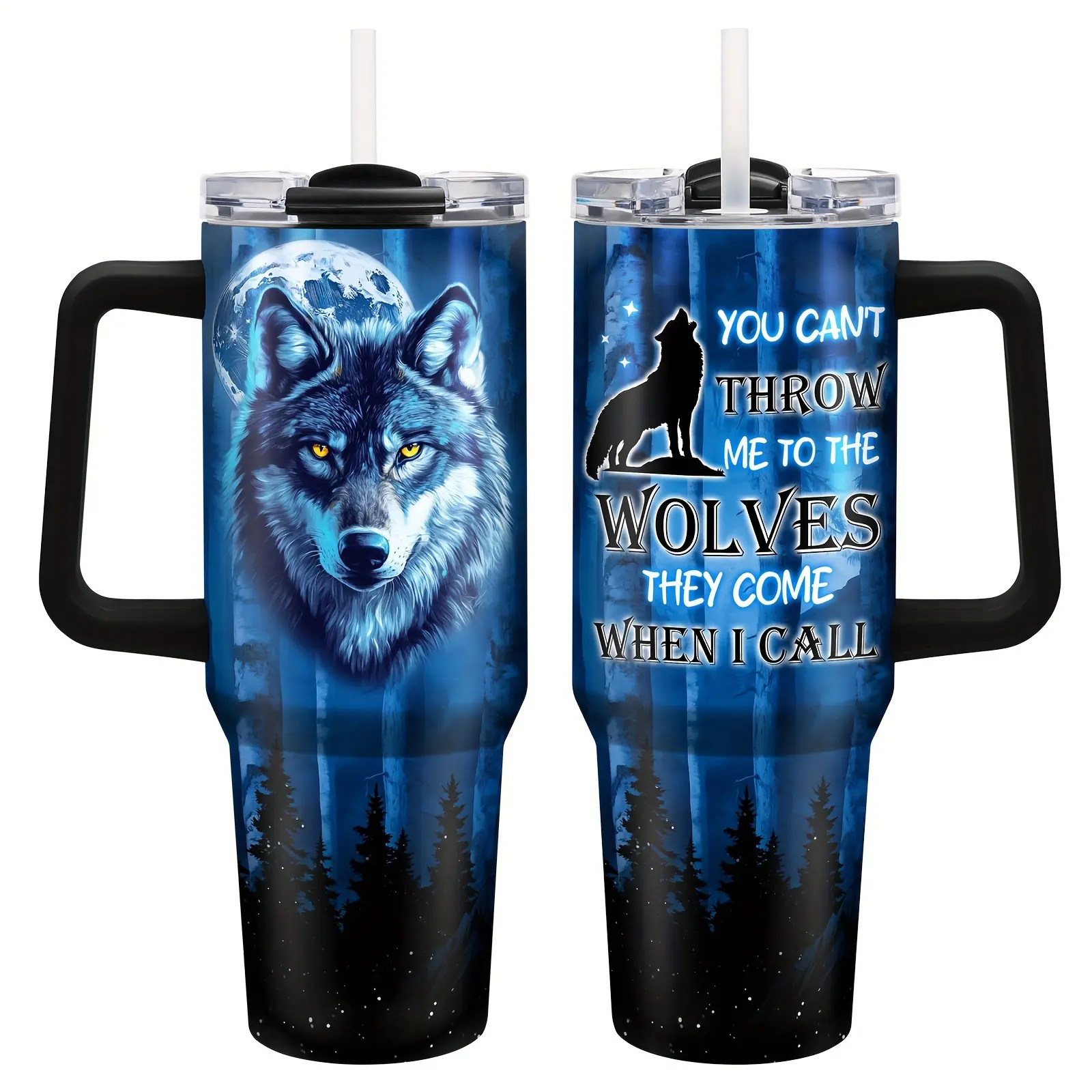 40oz Wolf-Themed Stainless Steel Insulated Flask Tumbler - Double-Wall Travel Mug for Coffee, Water - Ideal Gift for Wolf Enthusiasts - Suitable for Car, Outdoor Use, Flasks