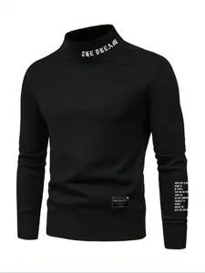 Men's fleece pullover high neck long sleeved sweatshirt,  round neck sweatshirt, basic casual long sleeved pullover sweatshirt, comfortable and warm round neck sweatshirt for autumn and winter, can be worn on the outside or on the inside