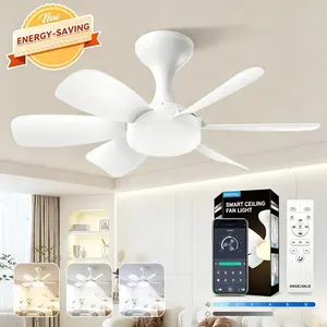 Angelhalo Socket Ceiling Fan Light with  Smart App & Remote Control, 6 Speeds Silent, , Dimmable LED Energy-saving Lights with 6-Speed Wind Adjustment