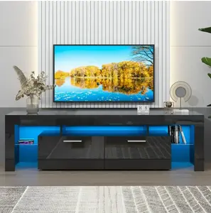 TV Stand for TV up to70'', High Gloss Entertainment Center with RGB LED Lights and Storage Shelves, Black Media Console for Living Room