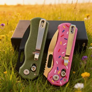 D2 Blade G10 Handle EDC Folding Pocket Knife, Outdoor Camping Fishing Portable Utility Tool, Men’s Gift