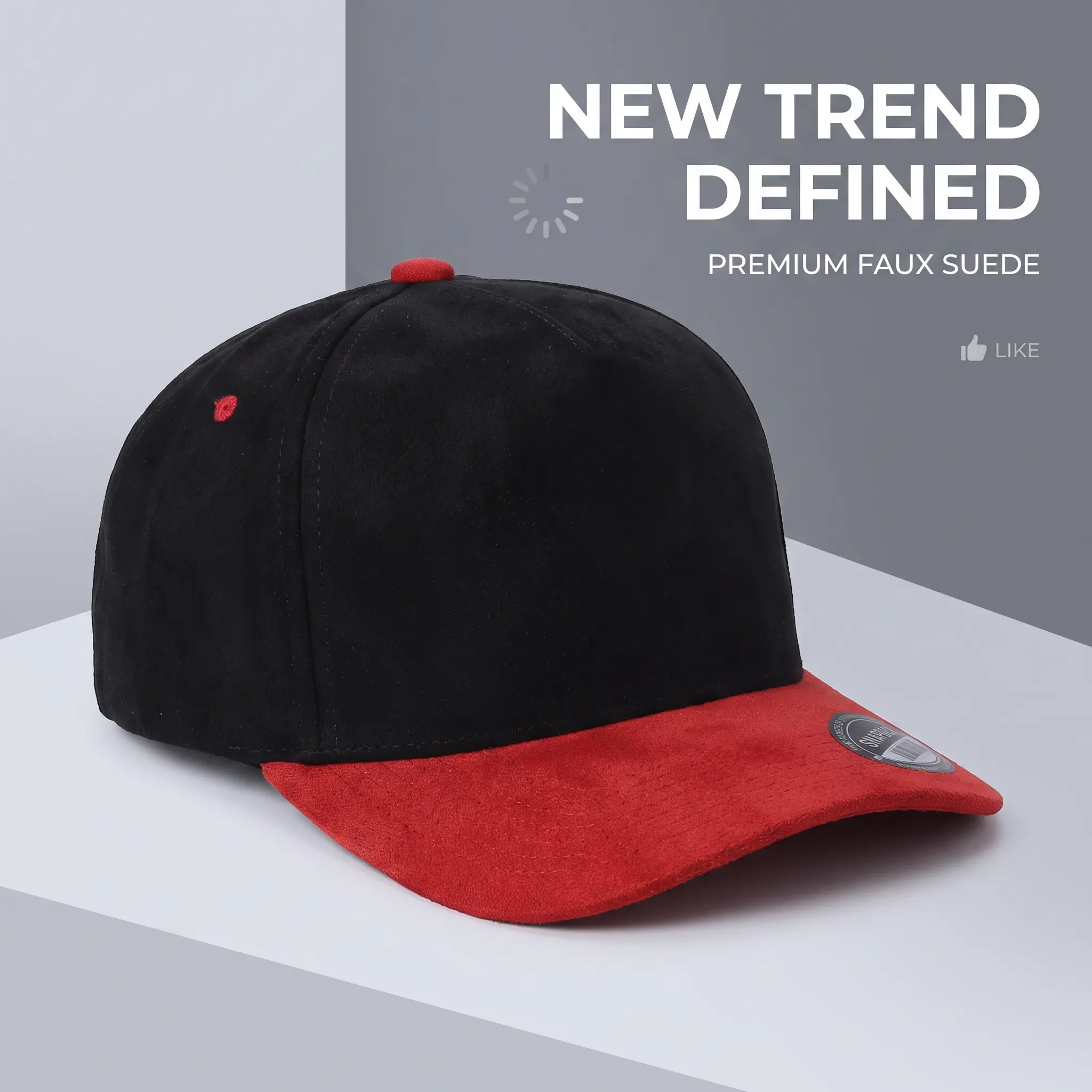 Black Red Suede Flat Brim Snapback Hat, Contrast Color Microfiber Suede Flat Bill Baseball Cap, Adjustable Structured 6 Panel Cap, Unisex Trendy Streetwear Fashion Hat, Daily Casual Outdoor Sun Accessory For Men Women