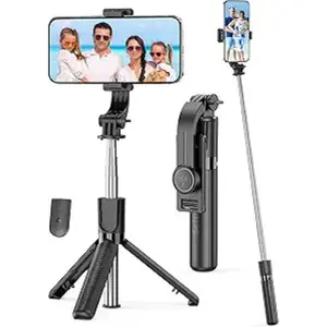 Portable Selfie Stick, 4 in 1 Extendable Phone Tripod Stand with Detachable Wireless Remote & Phone Holder 360° Rotating Mini Travel Tripod Compatible with iPhone 16/15/14/13 Pro/Android/Gopro