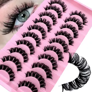 10pairs Russian Curl Eyelash Extensions, Cat Eye Style, Natural Look DD Curl Fluffy False Lashes, Dense Dramatic Fake Lashes for Halloween Christmas, Volumized False Eyelashes, Eyelash Set