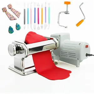 Electric polymer clay roller machine dual-mode clay press machine with 6 thickness settings, 60W motor, includes 8 embossing tools and clay tools for making polymer clay earrings