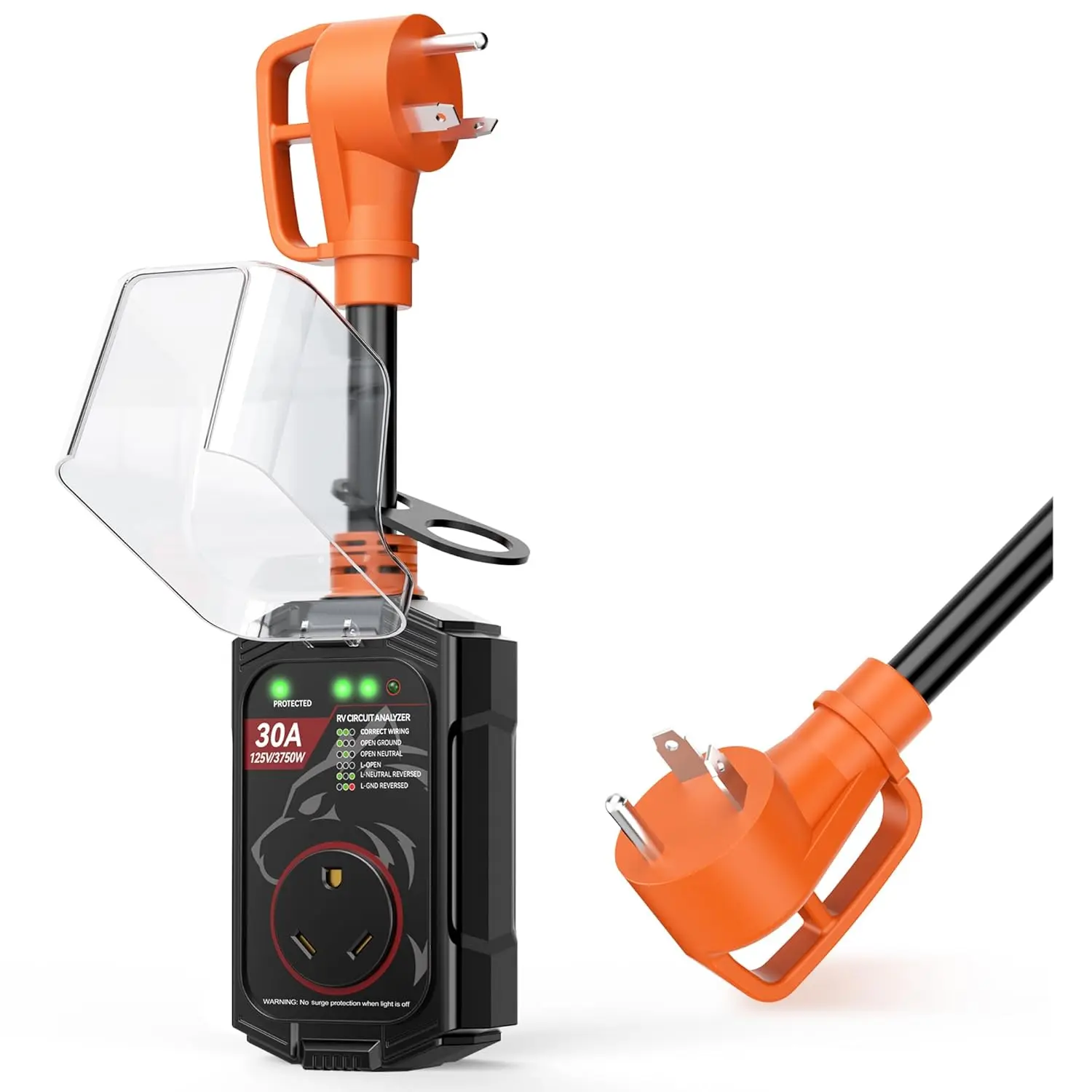 Vehiker 30A RV Surge Protector - 16000J Voltage Protection, Circuit Analyzer with Waterproof Cover, Adapter Plug for Campers & Travel Trailers