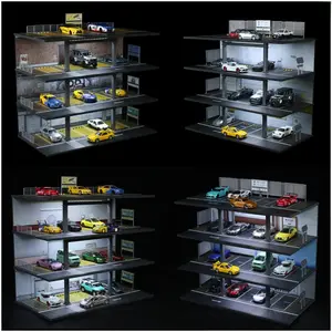 Diorama 1/64 Scale Multi-storey Car Garage Model LED Lighting City Street Parking Lot Backdrop Building Scene Display Model Collection Gift Toy