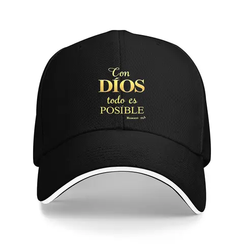 1pc "Con Dios Todo Posible" Black Snapback Hat - 100% Polyester Solid Graphic Cap, Breathable Airy Mesh Back, Lightweight Stylish Unisex No One Size Fit Adult Accessory for Fitness, Outdoor Sports