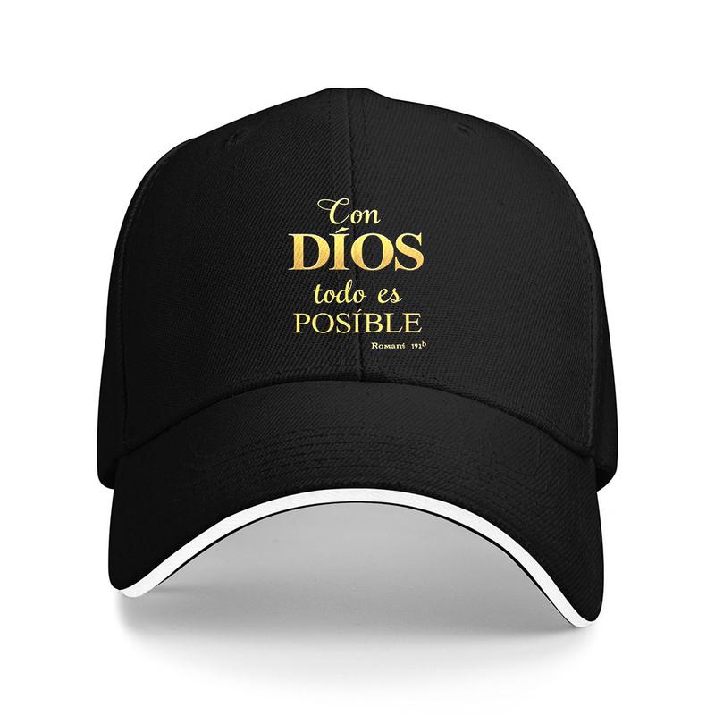 1pc "Con Dios Todo Posible" Black Snapback Hat - 100% Polyester Baseball Cap, Breathable Airy Mesh Back, Lightweight Stylish Men's Hats Snapback, Unisex Fit for Shared Wear Adult Accessory for Fitness, Outdoor Sports