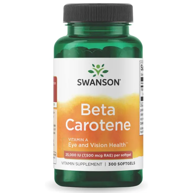 Swanson Beta-Carotene Vitamin A 25000 IU Softgels - Skin, Eye, and Immune System Health - Antioxidant Support - 7500 mcg (300 Softgels)
