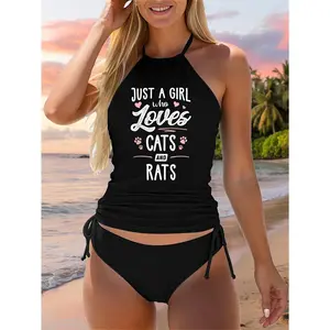 Just A Girl Who Loves Cats And Rats Gift Cat Lover Two Piece Swimsuit