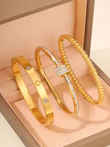 3 fashionable and elegant stainless steel bead bracelet sets, suitable for women's daily wear, perfect for parties and gatherings