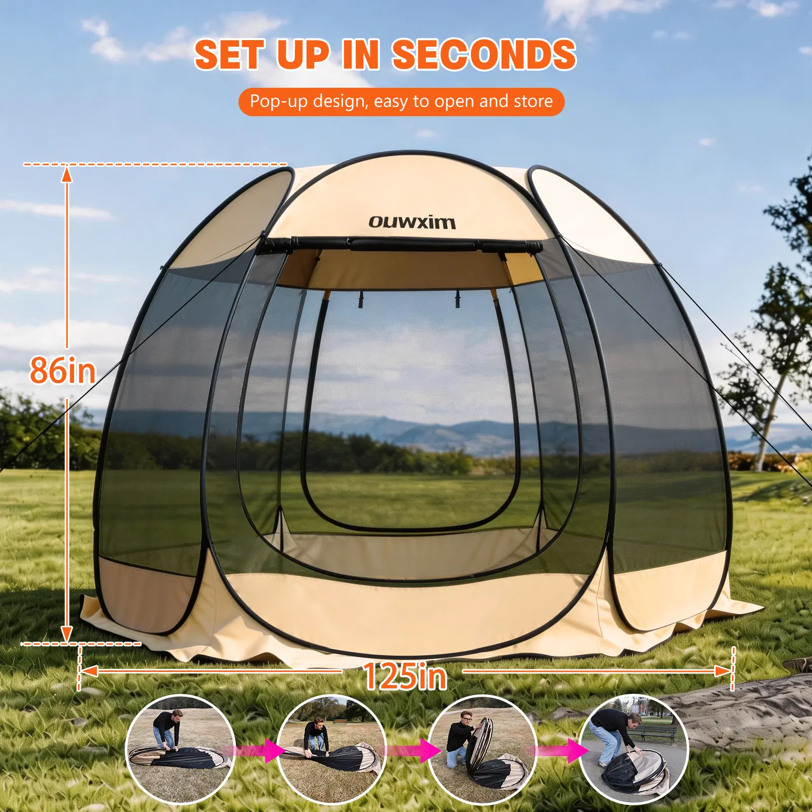 Pop up Screen House Tent - Gazebo Canopy with Mosquito for 5-8 Persons | with 2 Carry Bag,no floor,UPF 50+,Instant UV Protection Sun Shelter for Backyard, Patio, Garden & Camping, Waterproof