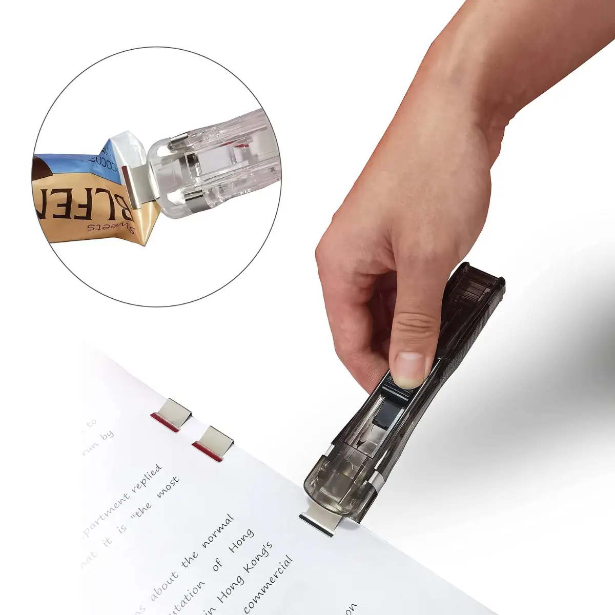 2 Pack Portable Handheld Paper Clam Clip Dispenser Large Size with 50 Stainless Steel Metal Refill Clips, Fast Paper Clipper for Desk Document Office Home School Students