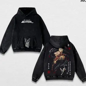 Aang Avatar The Last Airbender Graphic Hoodie Vintage Washed Anime Hoodie Oversized Streetwear Pullover Gift for Anime Lovers YTP NH5