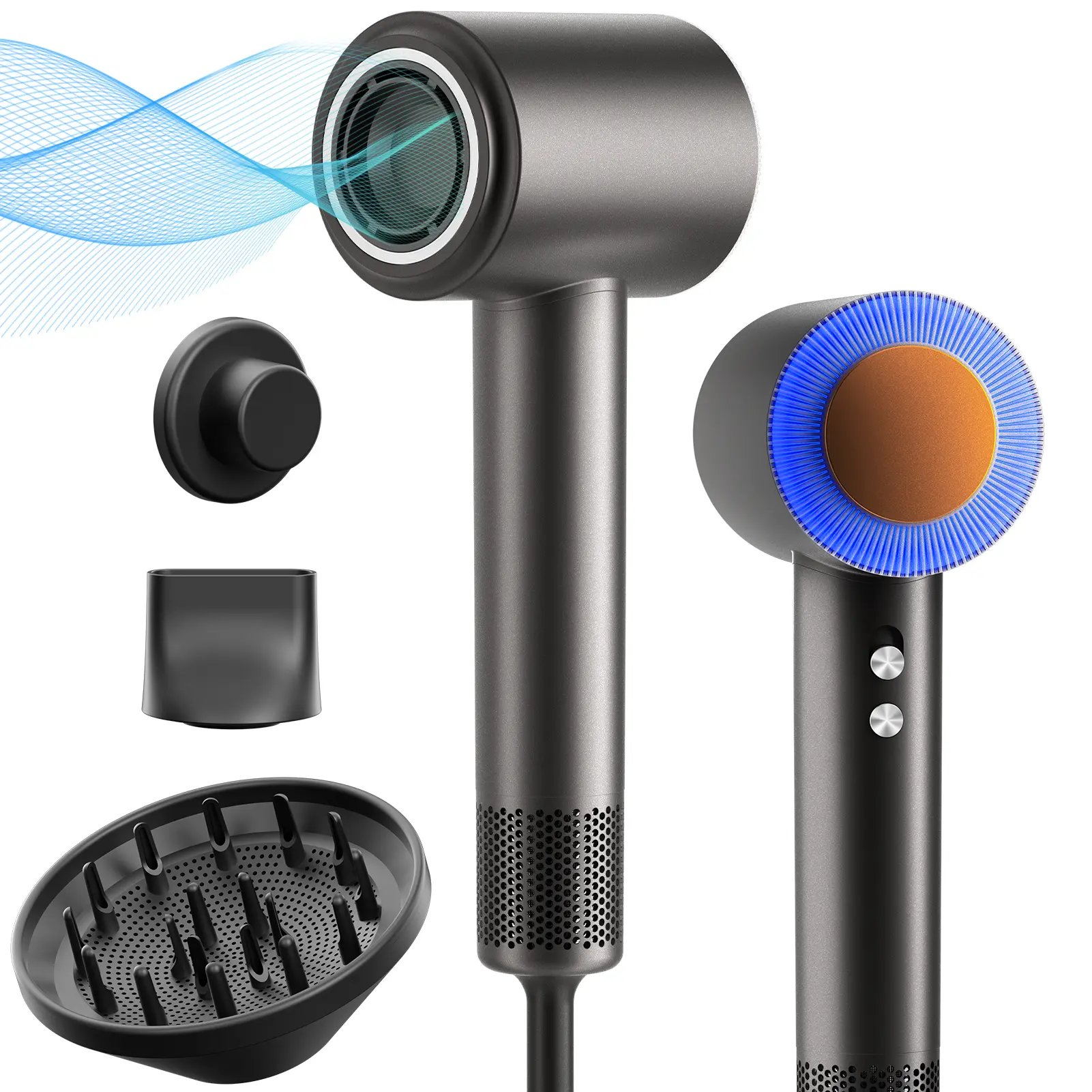 HRYCF 【4 minutes dry】 New High-speed Hair Dryer Brushless Motor & Ionic Technology 4 Temperature Settings THigh-Speed Negative Ionic Blow Dryer for Fast Drying, Low Noise Thermo-Control Hair Dryer with Diffuser and Nozzl blow dryer
