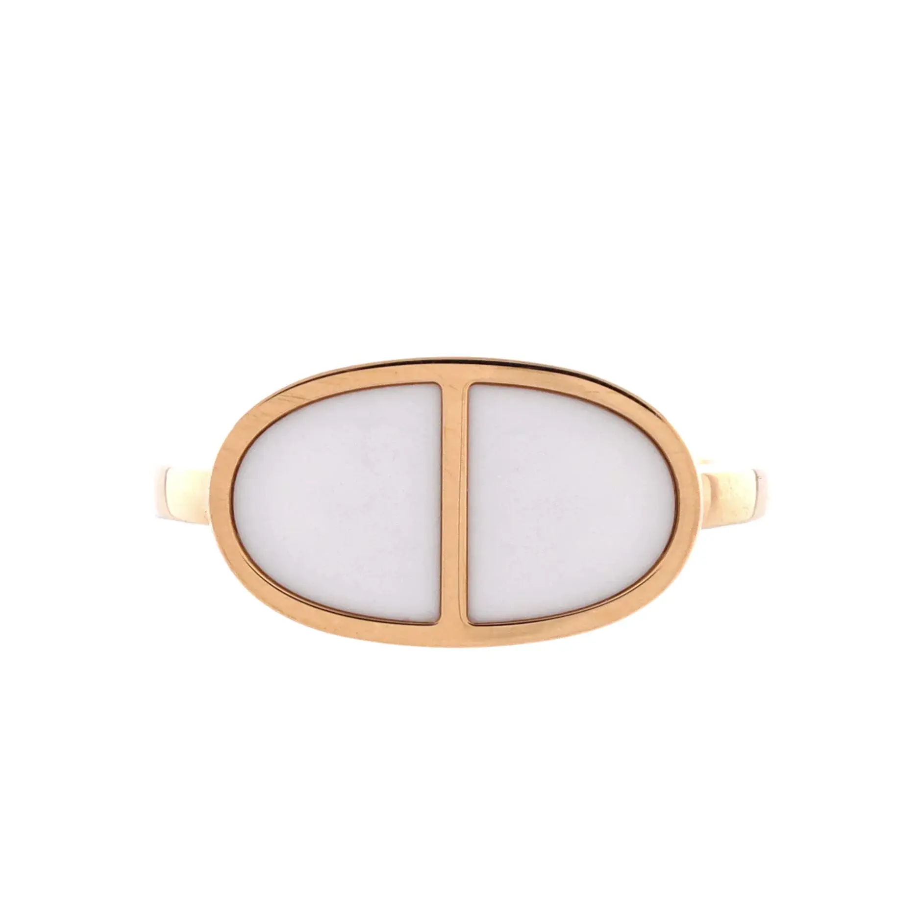 Pre-owned Hermes Chaine d'Ancre Verso Ring 18K Rose Gold with Ceramic Small by Rebag