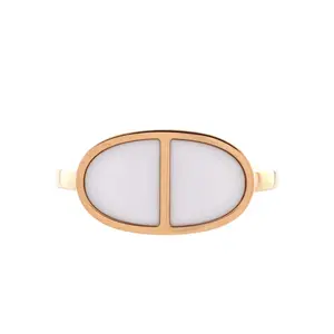 Pre-owned Hermes Chaine d'Ancre Verso Ring 18K Rose Gold with Ceramic Small by Rebag