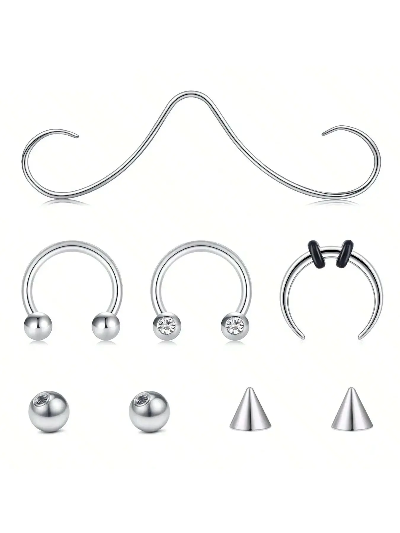 Mustache Septum Ring, Septum Clicker, 16 Gauge Septum Jewelry, Silver Color Options, Unisex Body Piercing Accessory, Nose Piercing Jewelry, Septum Pierced Ring, Nose Rings