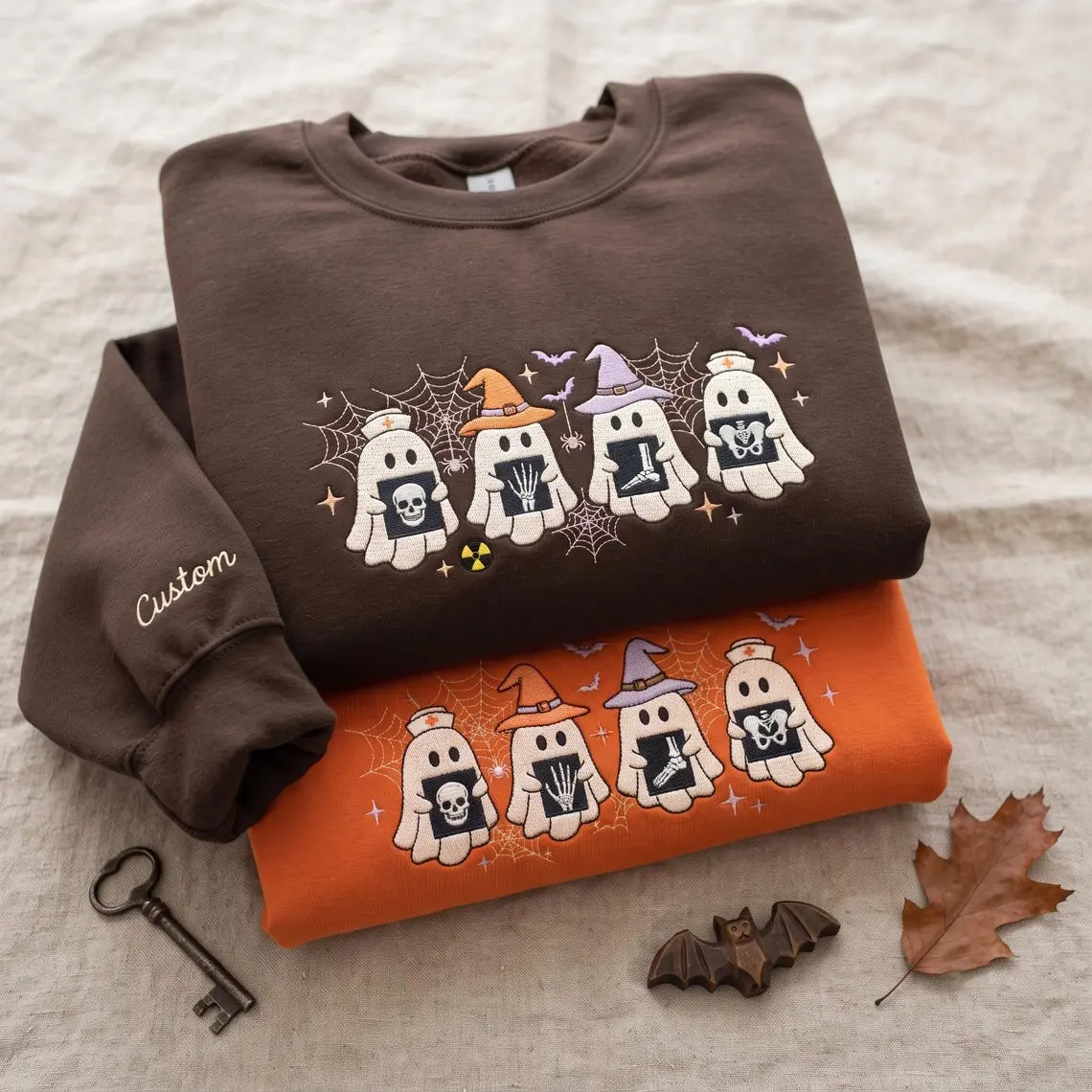 Rad Tech Halloween Embroidered Sweatshirt, Radiology Ghost Crewneck, Medical X-Ray Shirt, Imaging Professional Apparel