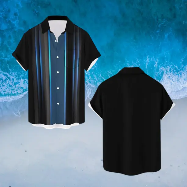 QIVICIMA Mens Bowling Shirts Hawaiian Shirt Big and Tall Retro Button Up Vintage Guayabera Camp Shirt