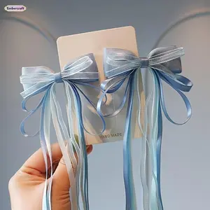 Women's Bowknot Hair Clip - Woven Ribbon Tassel Retro Barrettes Hair Clips, Plain Vintage Elegant Accessories for Women, Fashion Item for Birthday Party, Daily Wear